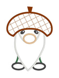 An applique of a Gnome wearing an Acorn hat by snuggle puppyapplique.com