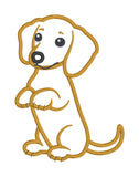 An applique design of a dachshund begging in 6 sizes by snugglepuppyapplique.com