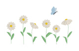 An embroidery design of 6 daisies and a butterfly by snugglepuppyapplique.com
