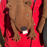 Face portion of an in the hoop embroidery design of  a beaver made into a scarf by snugglepuppyapplique.com