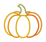 An applique design of a pumpkin in which each section is a different applique fabric
