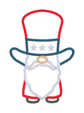 A satin stitch  applique of a gnome wearing Uncle Sam's  top hat by snugglepuppyapplique.com