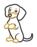 An Applique design of a Black and Tan dachshund begging with front paws up
