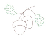 A bean stitch applique of two acorns and two leaves by snugglepuppyapplique.com