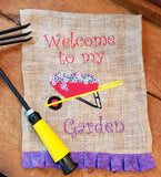wheelbarrow of Petunias applique embroidery design, snugglepuppyapplique.com