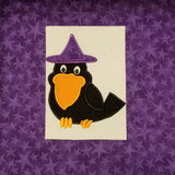 Cute Crow with witch's hat Halloween Applique Embroidery Design, snugglepuppyapplique.com