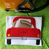 Football in a Pickup Truck Applique Embroidery Design, snugglepuppyapplique.com