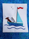 Sailboat pup 3D applique embroidery design , snugglepuppydesign.com