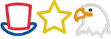 An applique of Uncle Sam's top hat, a five pointed star and bald eagle head by snugglepuppyapplique.com