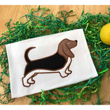 Bassett Hound applique embroidery design, dog is standing, snugglepuppyapplique.com