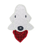 An applique of a Bedlington Terrier wearing a bandana by snugglepuppyapplique.com