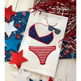 An applique of a bikini with embroidered sunglasses by snugglepuppyapplique.com