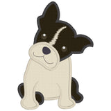 Boston Terrier applique design, head is cocked to the side, snugglepuppyapplique.com