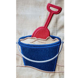 Beach Bucket and shovel applique embroidery design, snugglepuppyapplique.com