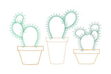 a bean stitch applique of three potted prickly pear cacti by snugglepuppyapplique.com