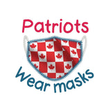 An applique of a face mask with the words "Patriots wear masks" by snugglepuppyapplique.com