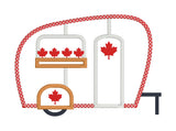 An applique of a camper with maple leaves by snugglepuppyapplique.com