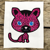 Cat applique embroidery design, stylized, cartoonish, large head