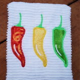 Chili pepper apple embroidery design, 3 peppers in a row, snugglepuppyapplique.com