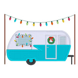 Christmas Camper applique embroidery design, retro camper with christmas lights and wreath, snugglepuppyapplique.com