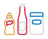 An applique of 3 bottles, mustard, catsup, and mayo by snugglepuppyapplique.com