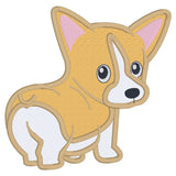 corgi dog applique embroidery design, corgi is walking away with head turned back, corgi butt, snugglepuppyapplique.com