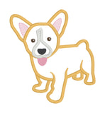 an applique of a Welsh Corgi puppy with his tongue out by snugglepuppyapploque.com