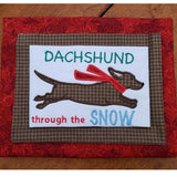dachshund christmas applique embroidery design, Dog is running "dachshund through the snow" snugglepupppyapplique.com