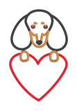 An applique of a Black and Tan dachshund with it's paws on a heart by snugglepuppyapplique.com