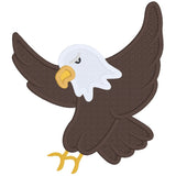 Eagle applique embroidery design, swooping in for the kill, talons out