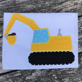 Excavator applique embroidery design, bucket has dirt