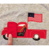 Ford truck with flag applique embroidery design with dog, door opens, made ITH, 3D
