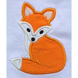 Fox applique embroidery design, tail wrapped around sitting fox