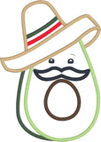 Avocado wearing a sombrero Cinco de Mayo Applique Embroidery Design, snugglepuppyapplique.com
