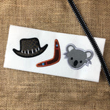 Australian Trio outback hat, boomerang and koala applique embroidery design by snugglepuppyapplique.com