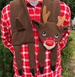 An in the hoop reindeer scarf with a bridle and real jingle bells embroidery design by snugglepuppyapplique.com