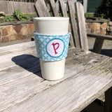 In the hoop monogramed cup cozy for hot beverages, by snugglepuppyapplique.com