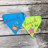 In the hoop "Beach Bum" and Beach Babe" pet bandanas by snugglepuppyapplique.com