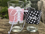 in the hoop tuxedo cup cozy, in the hoop corset cup cozy, in the hoop his and hers cup cozies embroidery deisgn for use with an embroidery machine, snugglepuppyapplique.com
