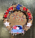 Happy 4th of July quick stitch applique embroidery design for wreath, snugglepuppyappliqyue.com
