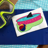Shark in Kiddy Pool with beach ball applique embroidery design,  Snugglepuppyapplique.com