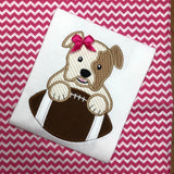 Bulldog with a Football Appliqué Embroidery Design, snugglepuppyapplique.com