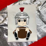 Trojan, Spartan, Knight Mascot with football applique embroidery design, snugglepuppyapplique.com