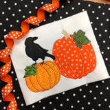 Crow and Two Pumpkins Autumn Applique Embroidery Design, snugglepuppyapplique.com