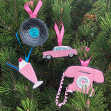 in the hoop 50's themed Christmas Ornament Set Embroidery Design, snugglepuppyapplique.com