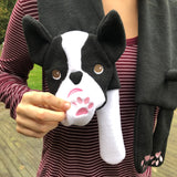 In the hoop Boston Terrier scarf machine embroidery design by snugglepuppqappliqe.com