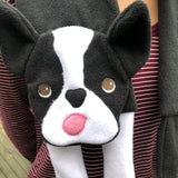 In the hoop Boston Terrier scarf machine embroidery design by snugglepuppqappliqe.com