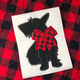 Scottie dog with a bow Christmas applique machine embroidery design by snugglepuppyapplique.com