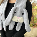 An in the hoop Lop eared bunny rabbit fleece scarf embroidery design by snugglepuppyapplique.com