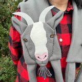 Face of an in the hoop billy goat scarf embroidery  design by snugglepuppyapplique.com